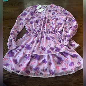 NEW Allison New York - Brooke Dress Floral Long Sleeve Dress - Purple